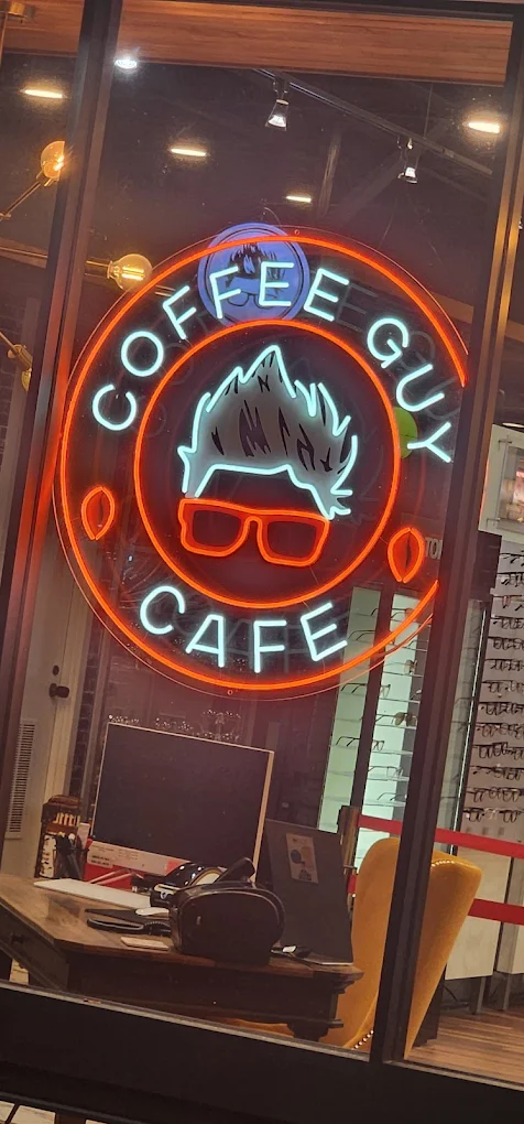 Coffee Guy Cafe neon sign inside the shop, Pensacola