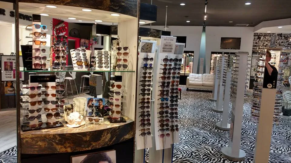 Sunglasses display wall at the Pensacola optical shop