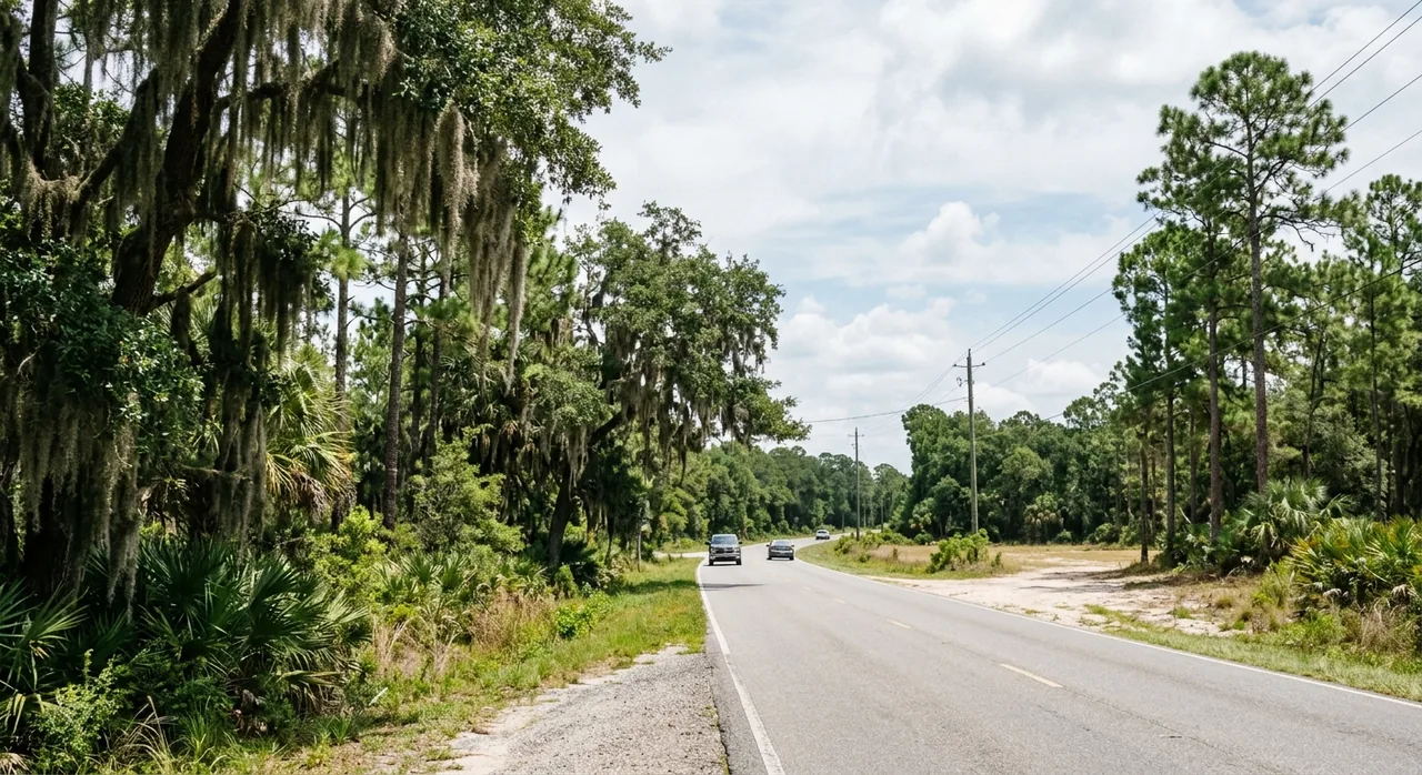 Pine-lined country highway near Pine Forest Road in Ensley, Pensacola